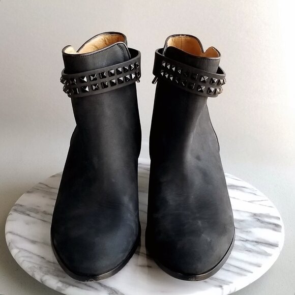 Barbara Bui Black Suede Booties Rhinestone Strap US Size 11M Ankle Boots Italy - Picture 2 of 14